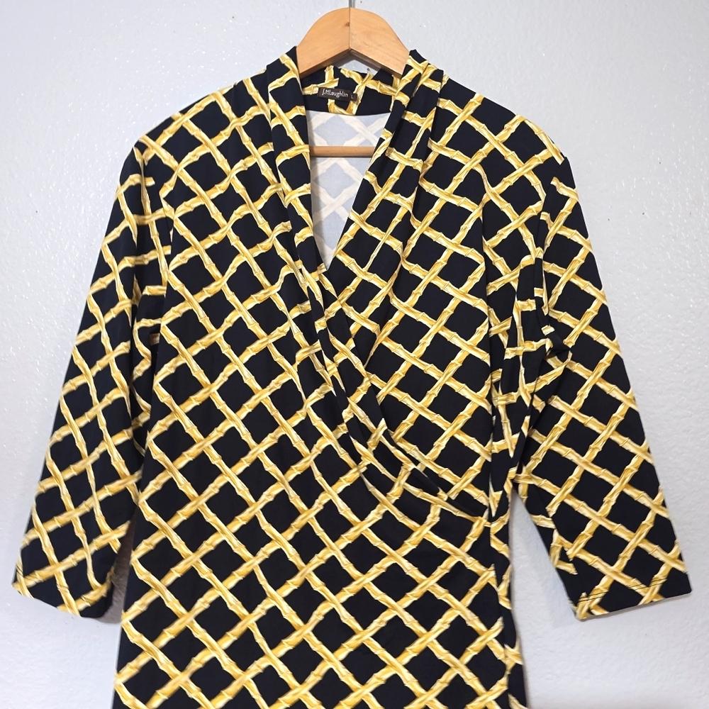 J. McLaughlin Bamboo Lattice Print Catalina Cloth Midi Dress 3/4 Sleeve Size L - Picture 9 of 10